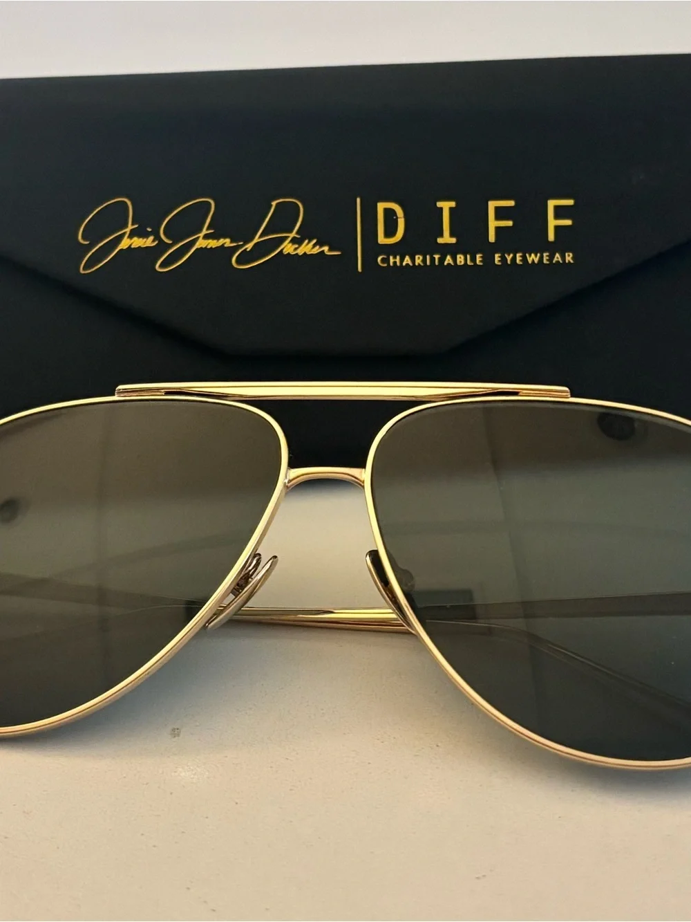 Diff Eyewear Gold Frame Aviator Sunglasses with Dark Lenses